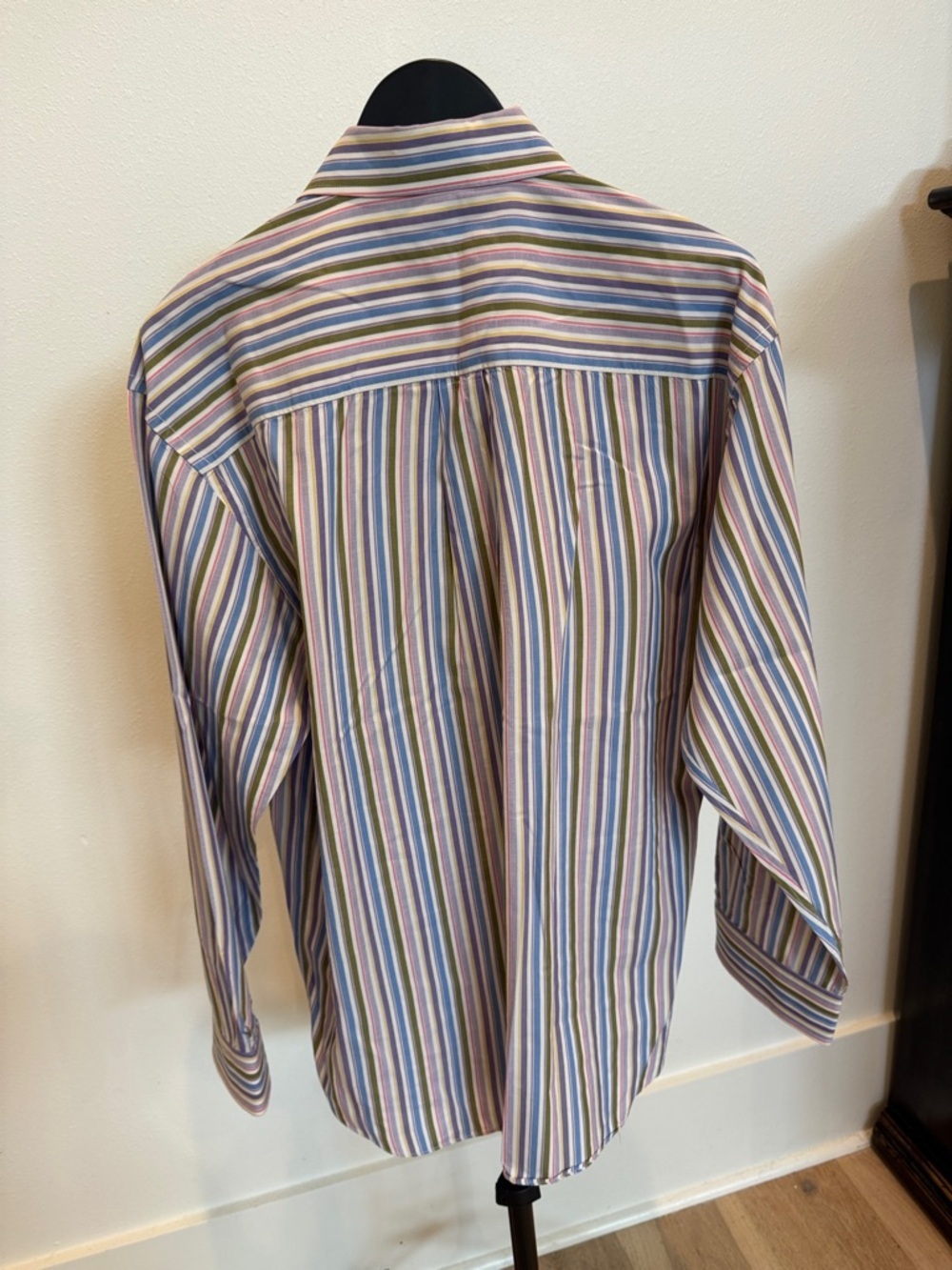 Alan Flusser Multicolor Vertical Stripe Dress Shirt — Blue, Green, Purple, Pink - Picture 5 of 5
